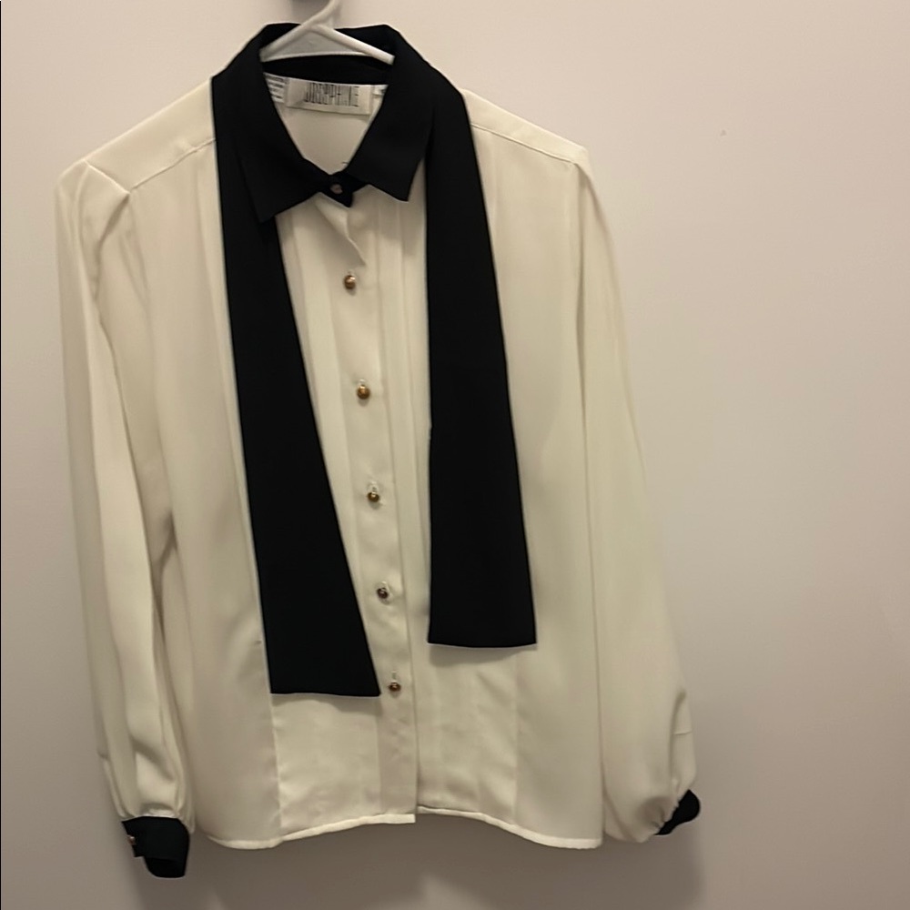 Josephine Black and White Blouse with Scarf Collar